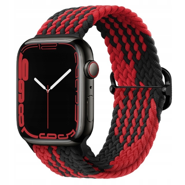 Curea pentru Smartwatch Apple Watch Series 11 (42mm), Bratara pentru toate incheieturile, prindere sigura, BraidedRosu si Negru