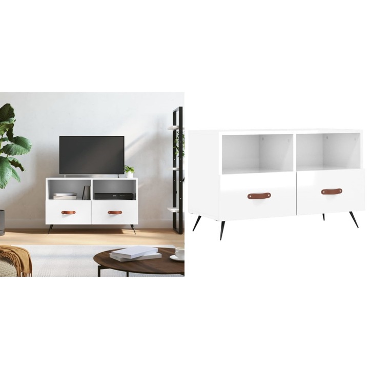 Comoda TV, alb extralucios, 80x36x50 cm, lemn prelucrat