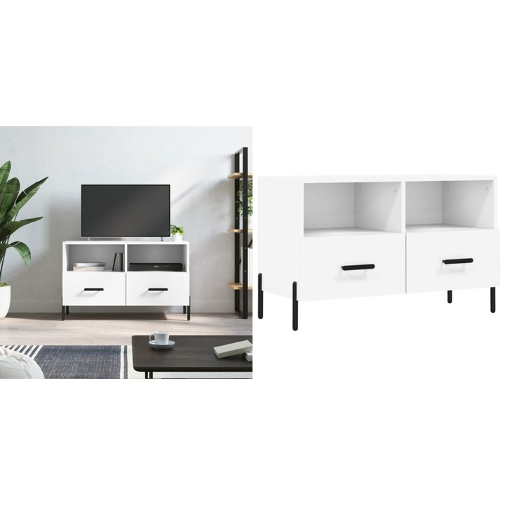 Comoda TV, alb, 80x36x50 cm, lemn prelucrat