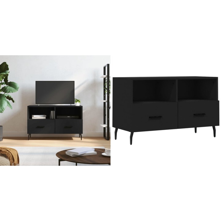 Comoda TV, negru, 80x36x50 cm, lemn prelucrat