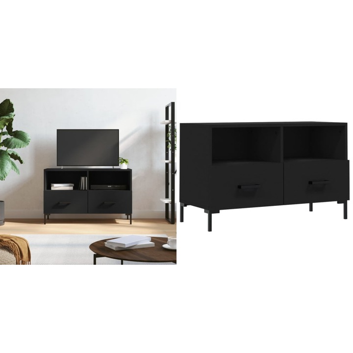 Comoda TV, negru, 80x36x50 cm, lemn prelucrat