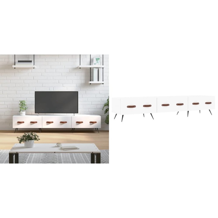 Comoda TV, alb, 150x36x30 cm, lemn prelucrat