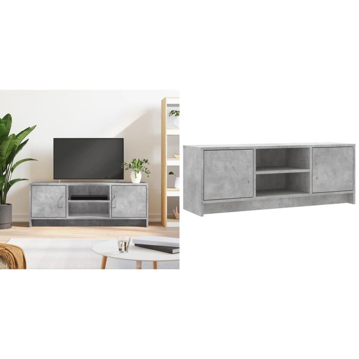 Comoda TV, gri beton, 102x30x37, 5 cm, lemn prelucrat