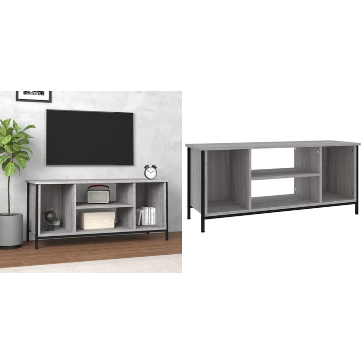Comoda TV, gri sonoma, 102x35x45 cm, lemn prelucrat