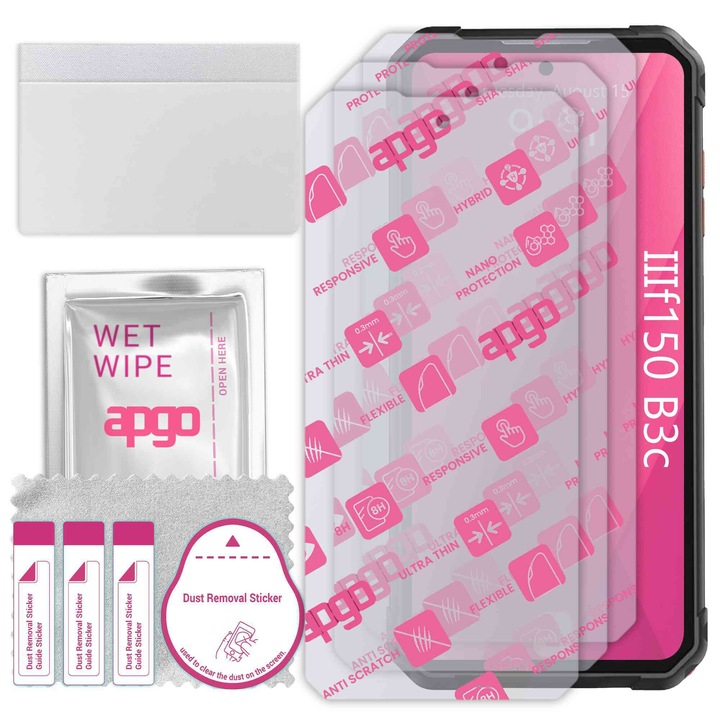 3x apgo Ultra-Clear Hybrid sticla protectoare compatibila cu IIIf150 B3c, sticla nano flexibila, inlocuire excelenta pentru sticla temperata