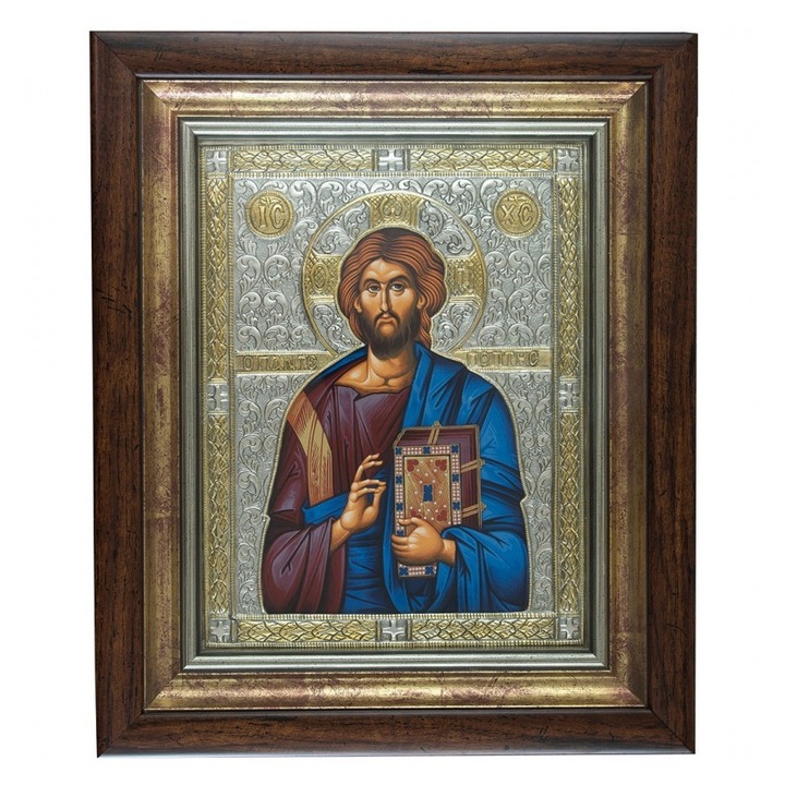 Ezüst ikon, Jézus Krisztus PANTOKRÁTOR, 12x 8 cm