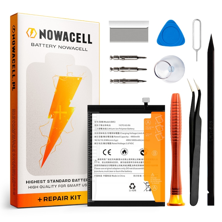Baterie BM53 NOWACELL 5000 mAh cu set de unelte pentru Xiaomi Mi 10T, Mi 10T Pro si Mi 10T Lite - Inlocuirea ideala pentru telefonul tau