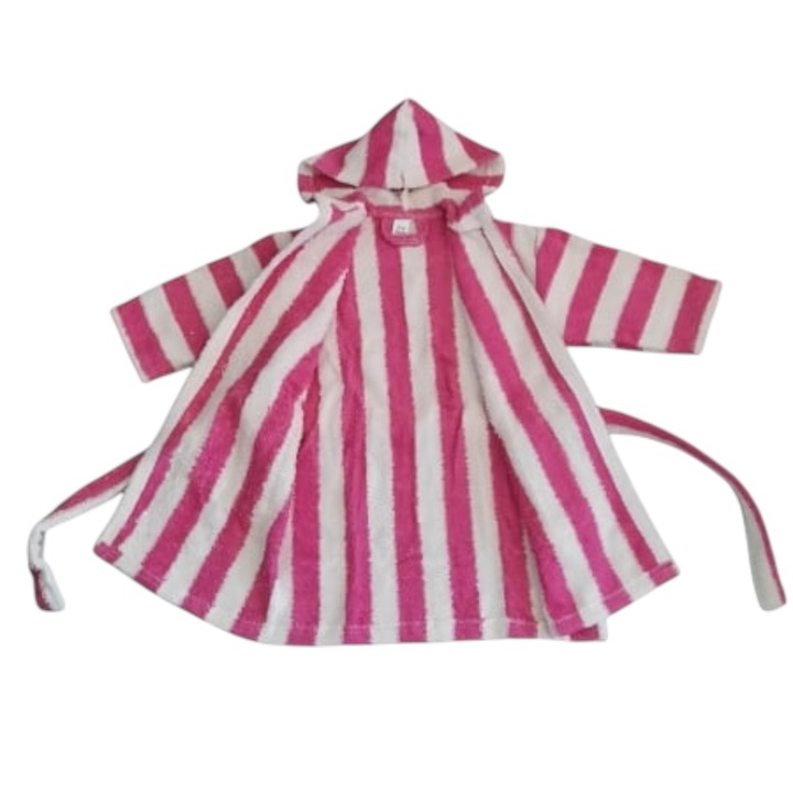 Halat de baie pentru copii din bumbac 2-4 ani cu gluga, Roz cu dungi albe