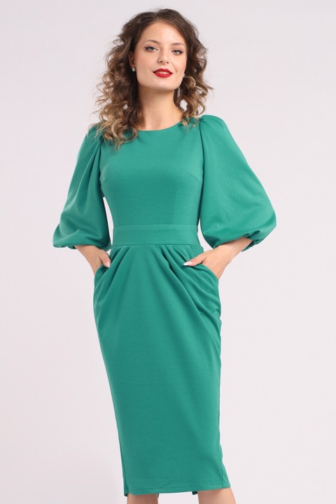 Camissi, Rochie cu croiala creion si maneci bufante, Verde, S-M