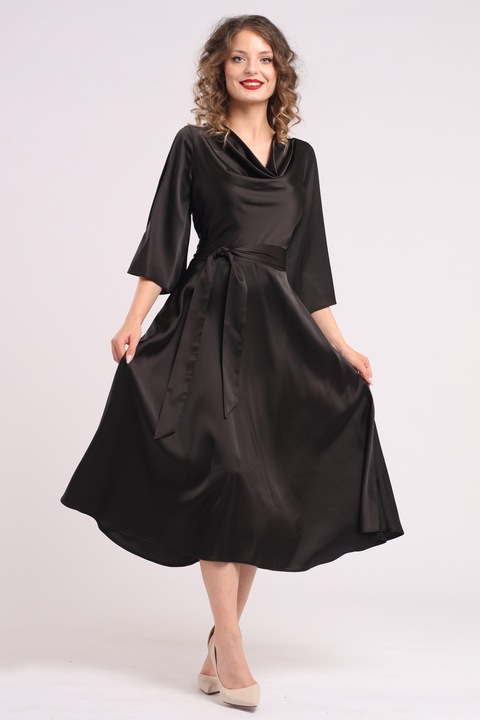 CAMISSI, Rochie din satin cu decolteu drapat, Negru