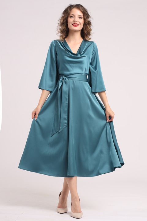 CAMISSI, Rochie din satin cu decolteu drapat, Verde persan
