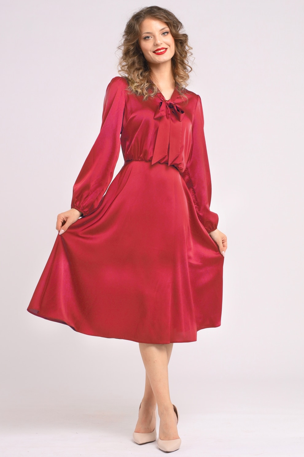 CAMISSI, Rochie din satin cu funda din panglici, Rosu, L-XL