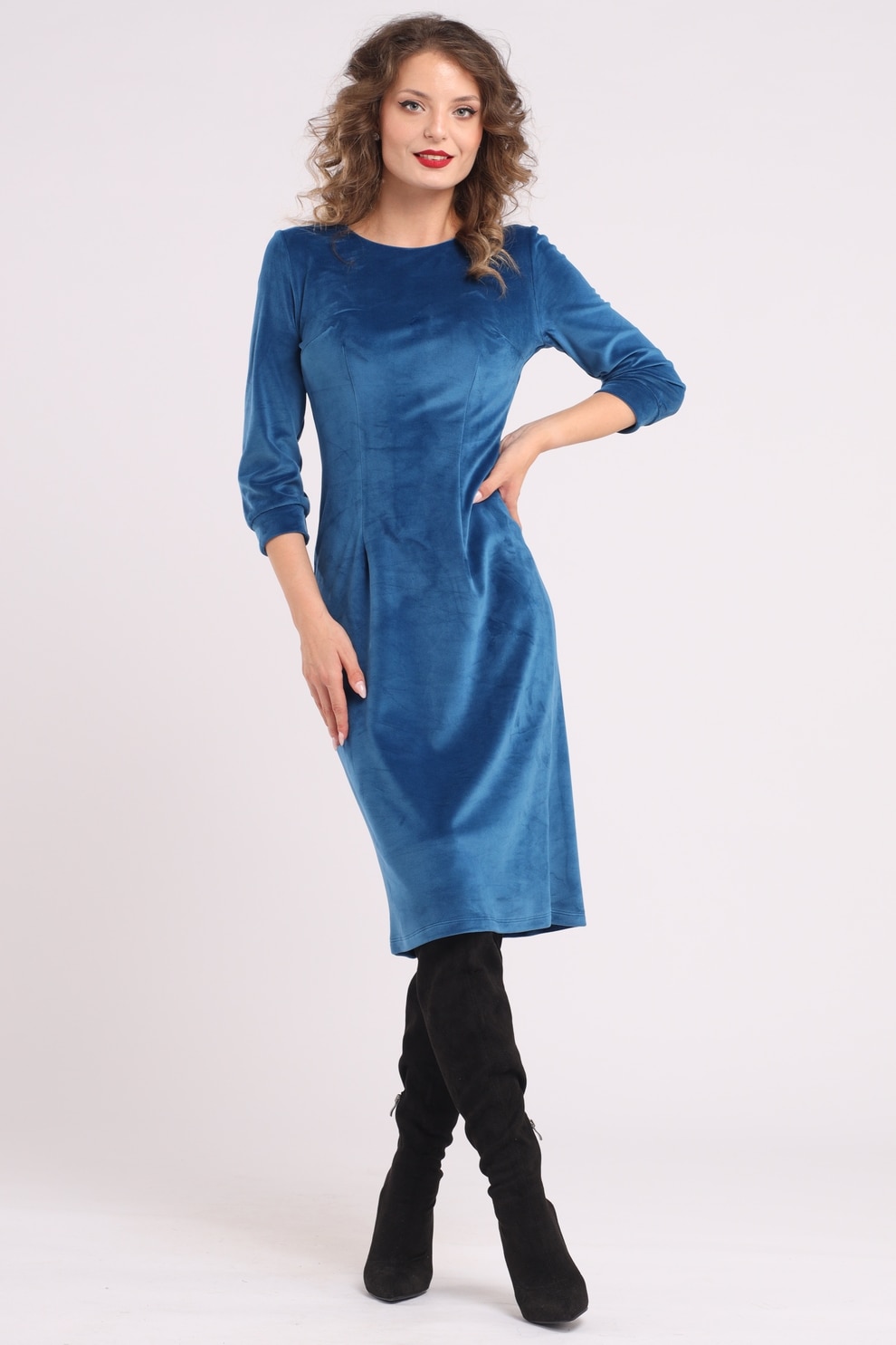Camissi, Rochie uni cu maneci lungi, Albastru pastel, S-M