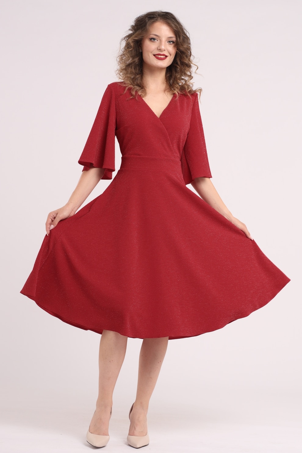 Camissi, Rochie evazata cu maneci clopot, Rosu, S-M