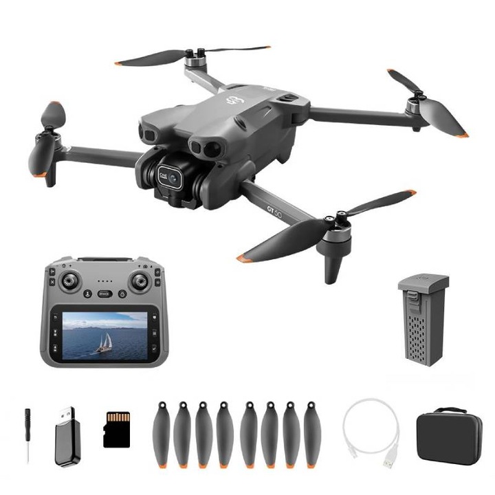 Дрон GT50 4K UHD с 4.3" екран, двойна камера, оптично позициониране, безчетков мотор, 20 мин полет, антивибрация, лесен за използване, перфектен подарък