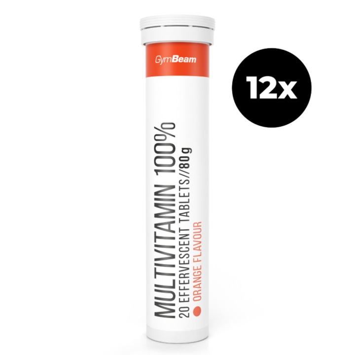 Multivitamine 100% efervescente, GymBeam, 12 x 20 tab, portocala