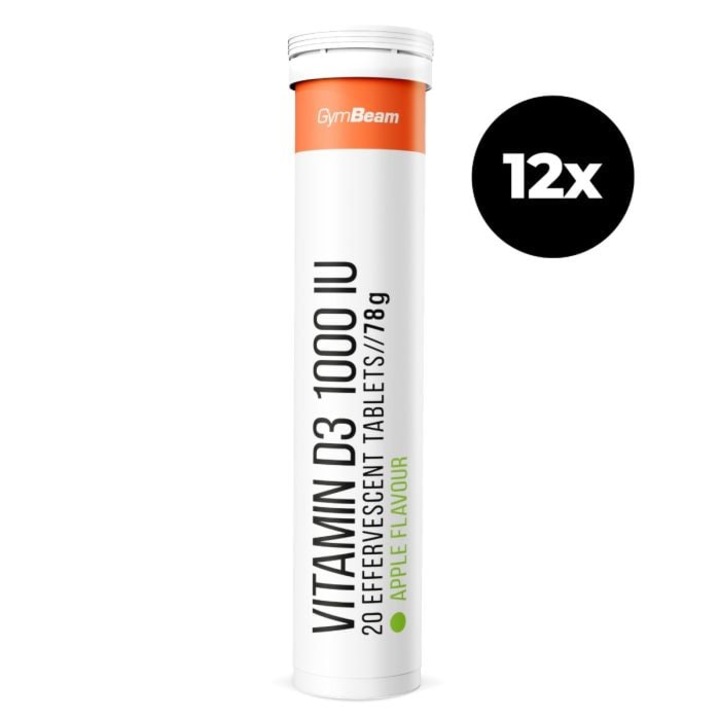 Vitamina D3 1000 UI tablete efervescente, GymBeam, 12 x 20 tab, mar verde