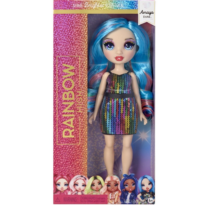 Rainbow High Amaya Raine interaktív baba, flitteres ruha, kék haj, 3 év
