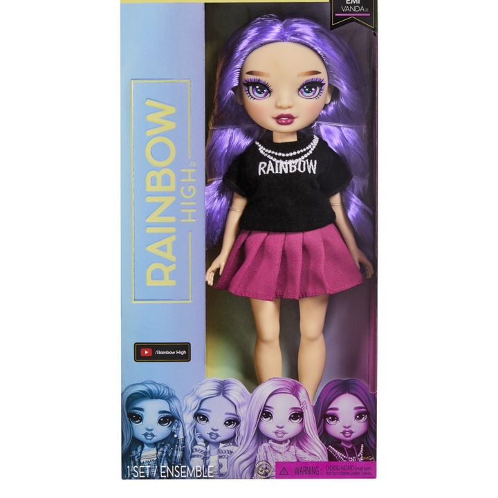 Rainbow High Emi Vanda baba, divatos öltözék, lila haj, 30 cm-es méret