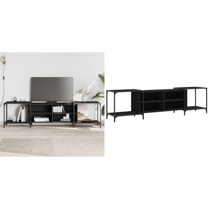 Comoda TV, negru, 203x37x50 cm, lemn prelucrat