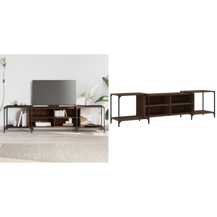 Comoda TV, stejar maro, 203x37x50 cm, lemn prelucrat