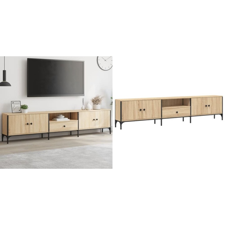 Comoda TV cu sertar, stejar sonoma, 200x25x44 cm lemn prelucrat