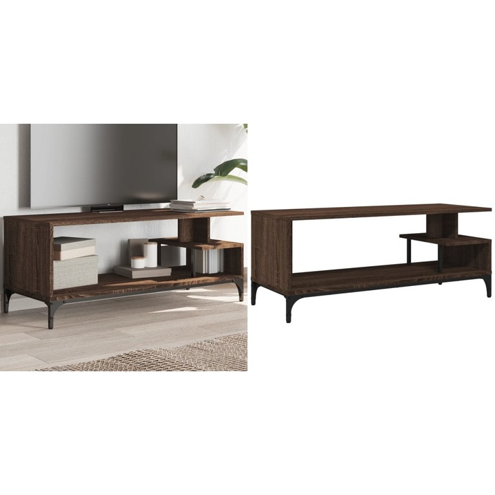 Comoda TV, stejar maro, 102x40x41 cm, lemn prelucrat si otel