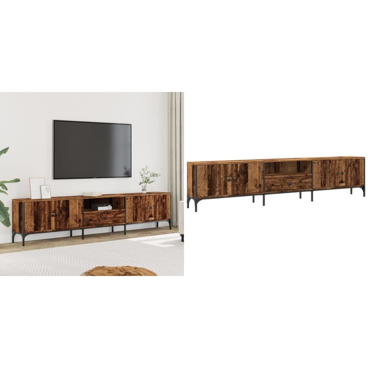 Comoda TV cu sertar, lemn vechi, 200x25x44 cm, lemn prelucrat