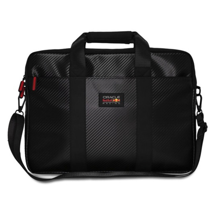 Red bull carbon laptop/notebook táska, univerzális, bőr hatású, karbon minta, vállpánt, 16" méret, fekete