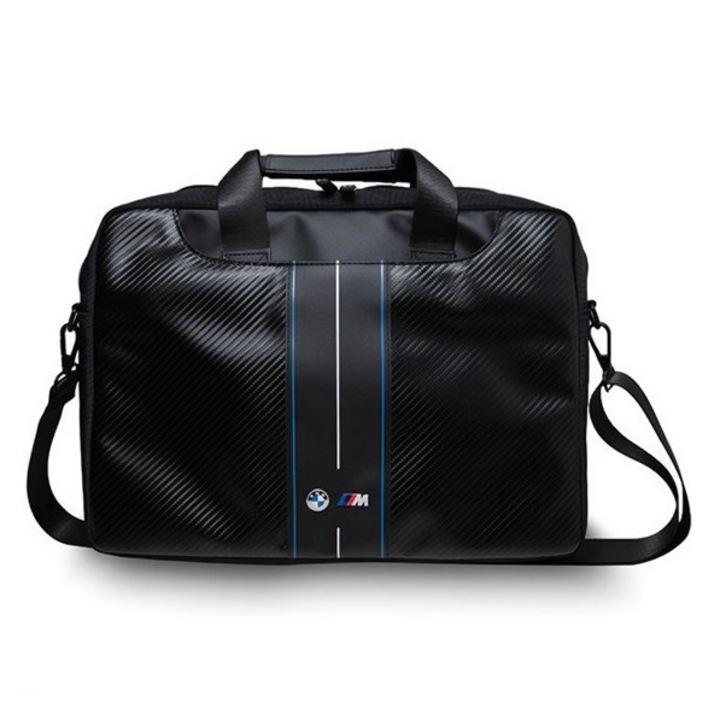 Bmw carbon blue stripes tok fekvő, eco bőr hatású laptop/notebook/tablet, univerzális, 16" méret, vállpánt, fekete
