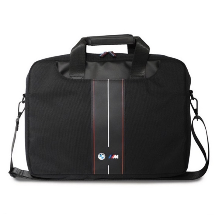 Bmw nylon red stripes tok fekvő, eco bőr hatású laptop/notebook/tablet, univerzális, 16" méret, fekete