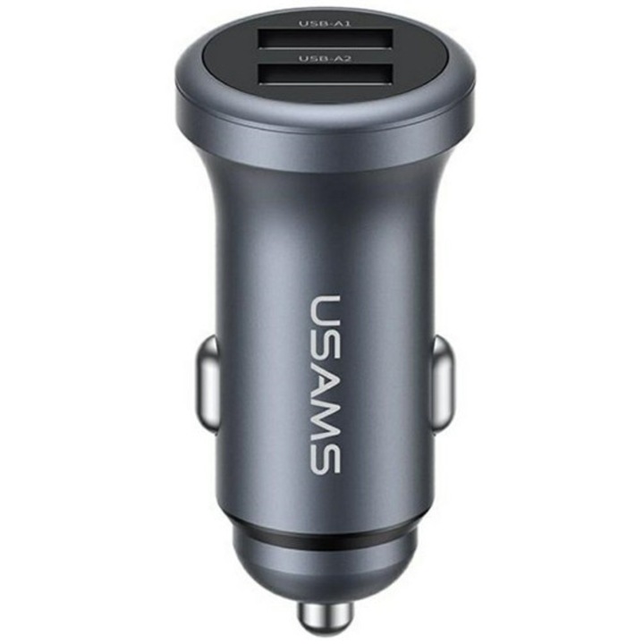 Usams cc320 autós töltő 2 usb aljzat, 12w, pd gyorstöltő, sötétszürke