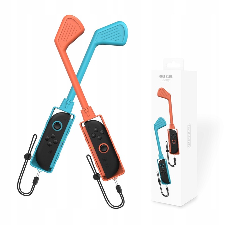 Set 2x crose de golf Jys pentru Nintendo Switch 2, albastru și portocaliu, include curele pentru încheietura mâinii
