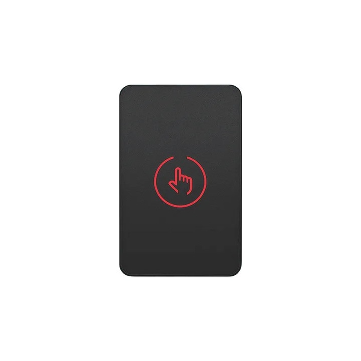 Érintős kilépőgomb, fekete műanyag, felületre szerelhető, 12-24 Vcc, NO-NC-COM, LED, 86 x 55 mm CSB-86-P2