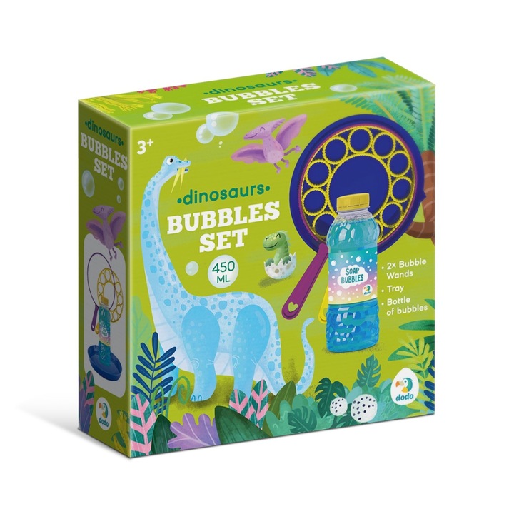 Dinoszaurusz buborékfújó készlet 450 ml, fiúknak, 3 év, műanyag