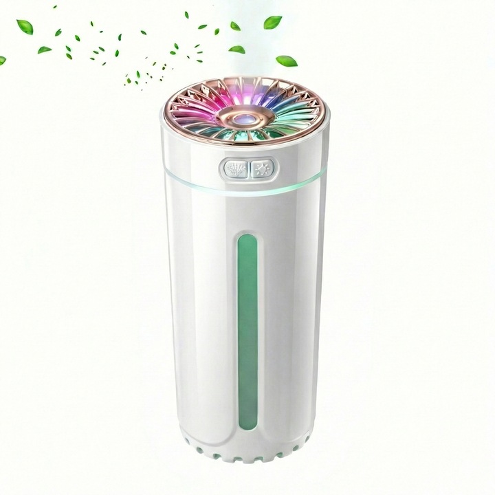 Umidificator de Aer Portabil Ultrasonic, TITECK™, Reincarcabil (800mAh), cu Difuzor Aromaterapie, Lumini LED RGB, Rezervor 300 ml, 2 Moduri, Silentios, pentru Birou, Dormitor si Auto, Alb/Negru/Roz