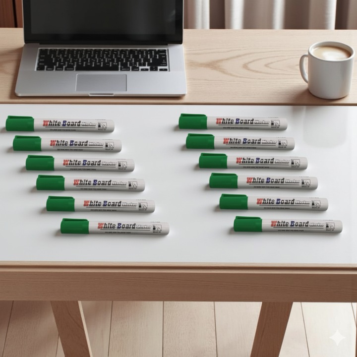 Комплект от 12 маркера за бяла дъска (WhiteBoard), зелен, връх 2 мм, VisionXXI FL-7008