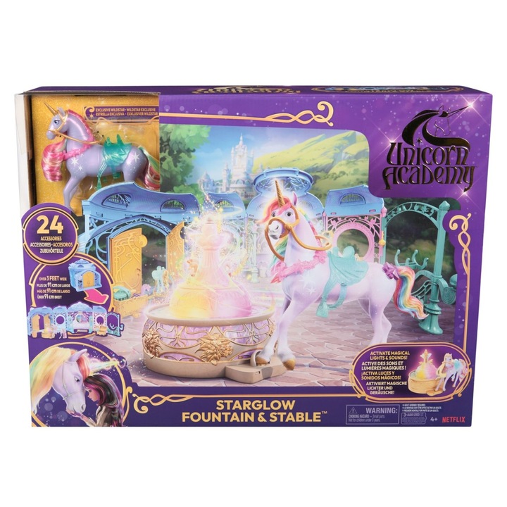 Set de joacă Unicorn Academy, fântână și grajd Starglow, unicorn Wildstar, pentru fete, plastic, 3 ani