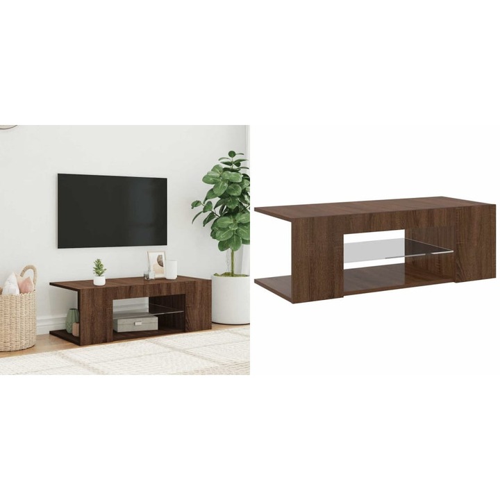 Comoda TV cu lumini LED, stejar maro, 90x39x30 cm