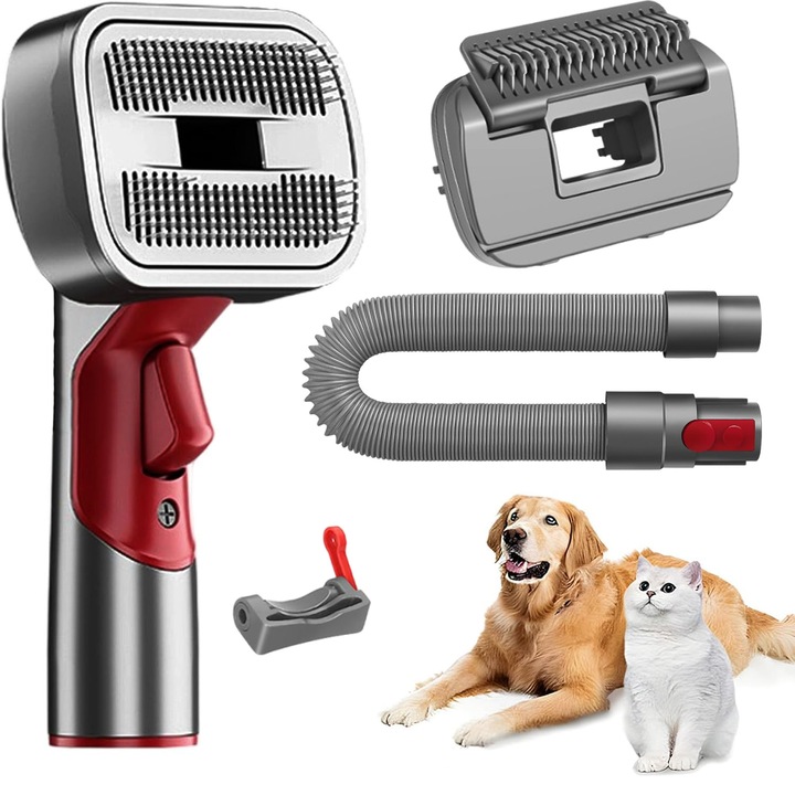 Резервна четка за прахосмукачка Dyson, Bedee®, Комплект аксесоари за грижа за кучета, подходящ за повечето типове косми на домашни любимци, премахване на косми с бутон, Съвместима с Dyson V15 V12 V11 V8 V7, червена, 19x10.4см