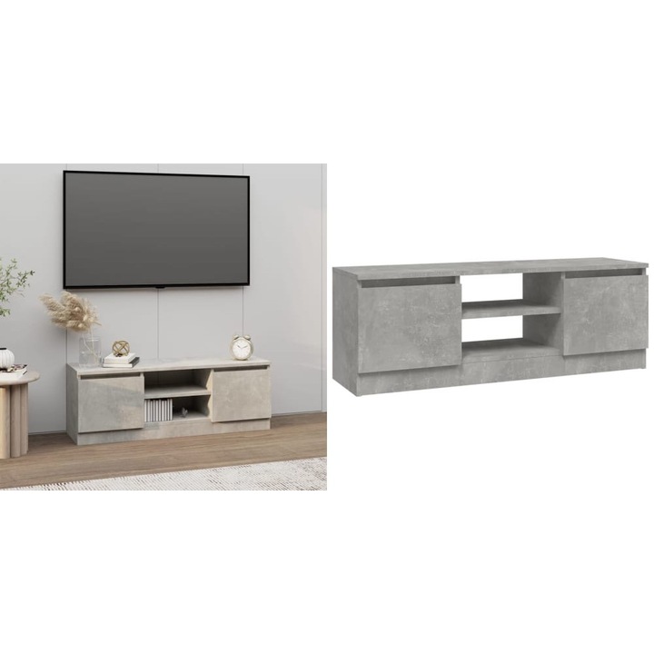 Comoda TV cu usa, gri beton, 102x30x36 cm