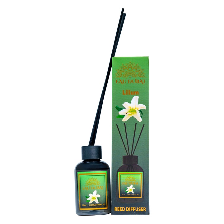 Aromás szobaillatosító diffúzor, liliom, Eau Dubai, 110 ml, nádszálas diffúzor
