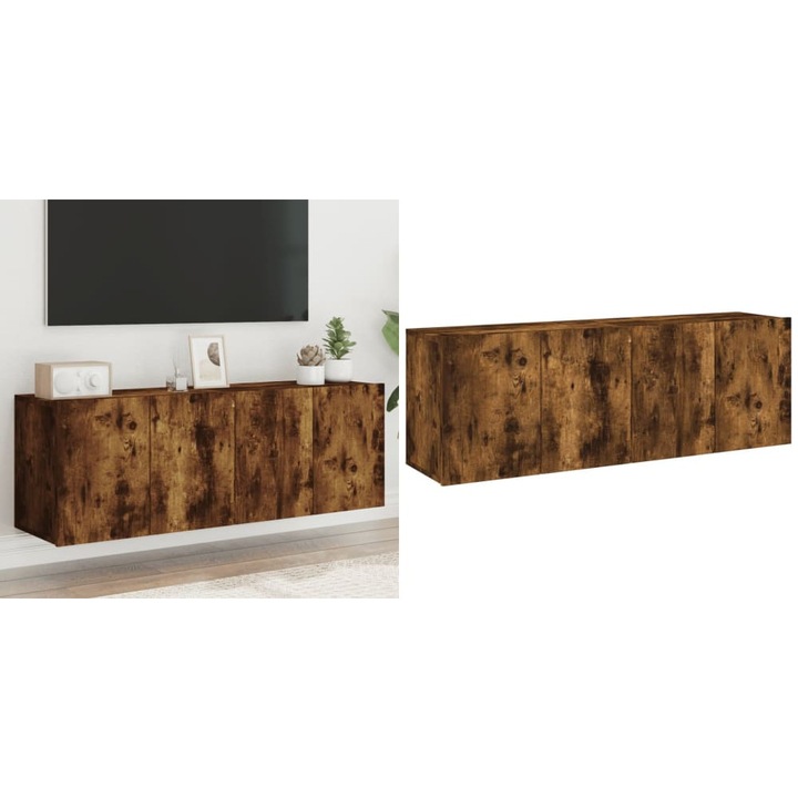 Comoda TV de perete, 2 buc. stejar fumuriu, 60x30x41 cm
