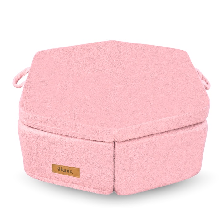 Set de joaca modular din spuma FLUMI Montessori pentru copii – loc de joaca, 6 elemente, material bouclette roz