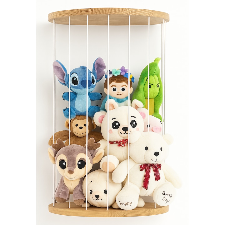 Органайзер за плюшени играчки, Rodelna, регулируема височина, масивна дървена основа, 30 см