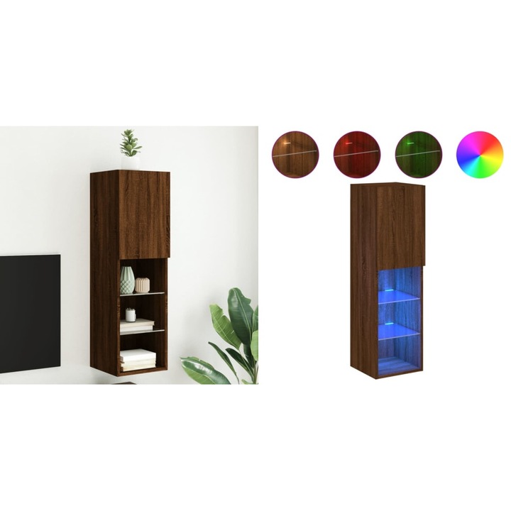 Comoda TV cu lumini LED, stejar maro, 30, 5x30x102 cm