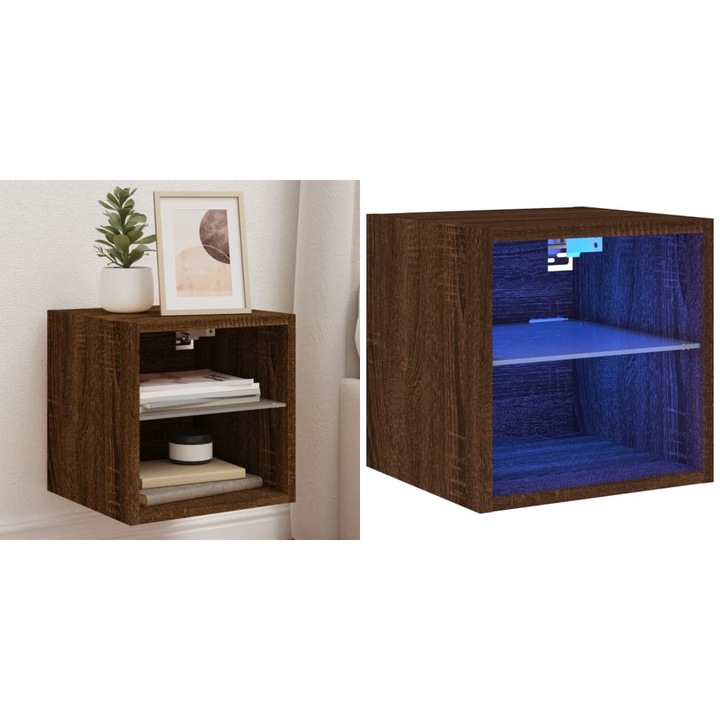 Comoda TV de perete cu lumini LED, stejar maro 30x28, 5x30 cm