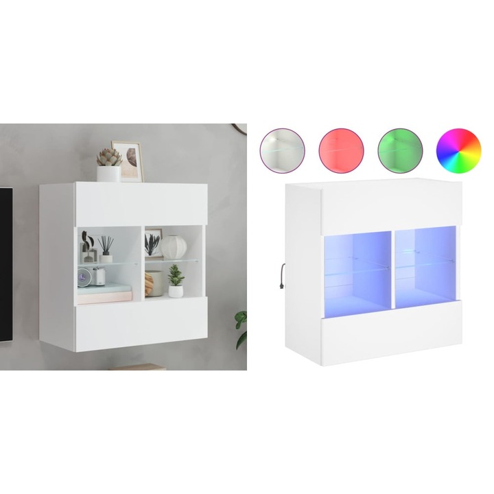 Comoda TV de perete cu lumini LED, alb, 58, 5x30x60, 5 cm