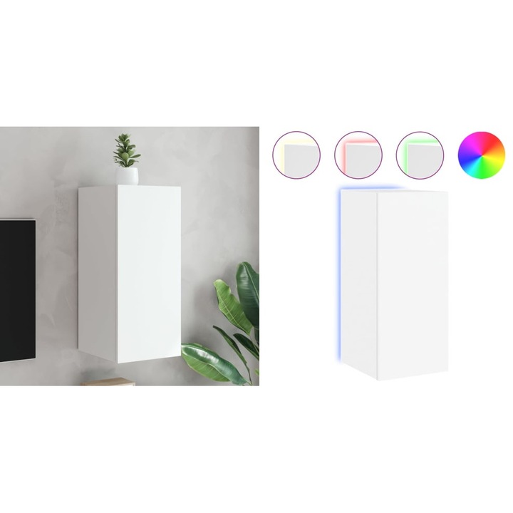 Comoda TV de perete cu lumini LED, alb, 30, 5x35x70 cm