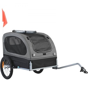 Remorca pentru bicicleta, transport caini, capacitate 40 kg, cuplaj universal, echipata cu reflectoare si steag, culoare negru/gri